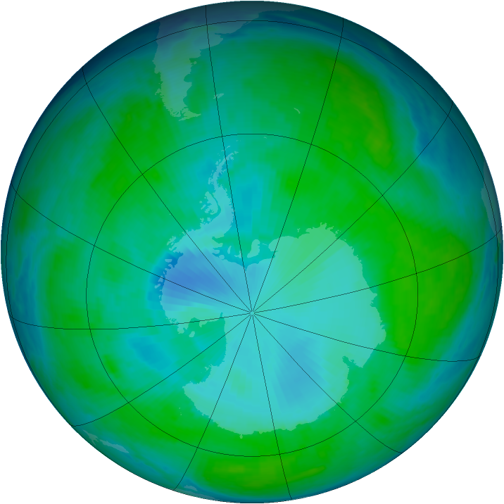 Antarctic ozone map for 01 January 1998